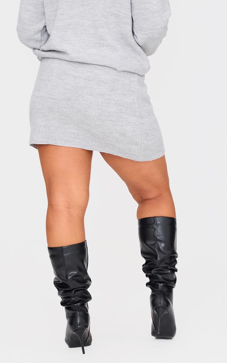 Plus Light Grey Asymmetric Fluffy Yarn Mini Skirt Product Image