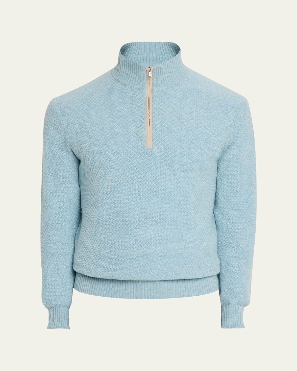 Mens Cashmere Suede-Trim Half-Zip Sweater Product Image