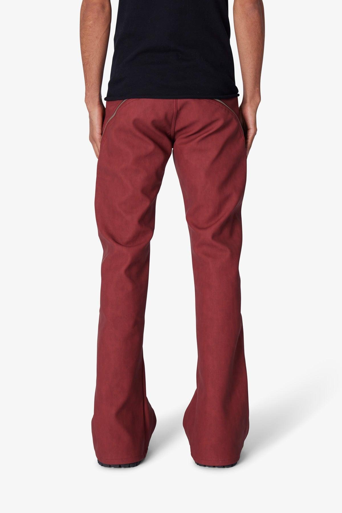 D519 Leather Zipper Flare Pants - Red Product Image