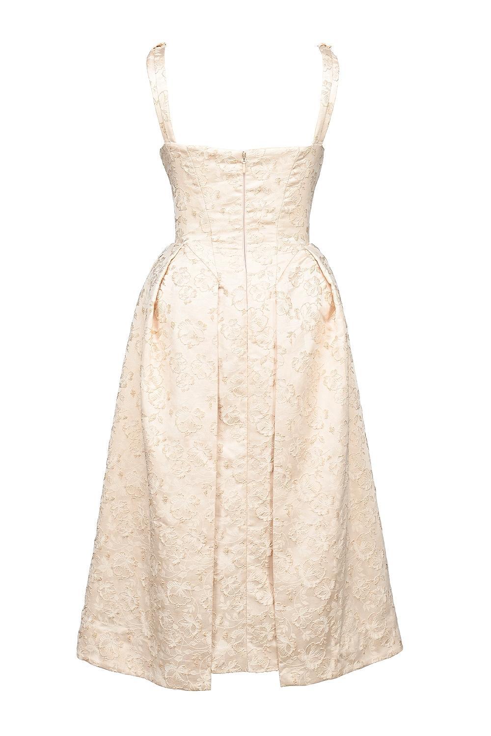 Paloma Ivory Metallic Jacquard Midi Dress Product Image