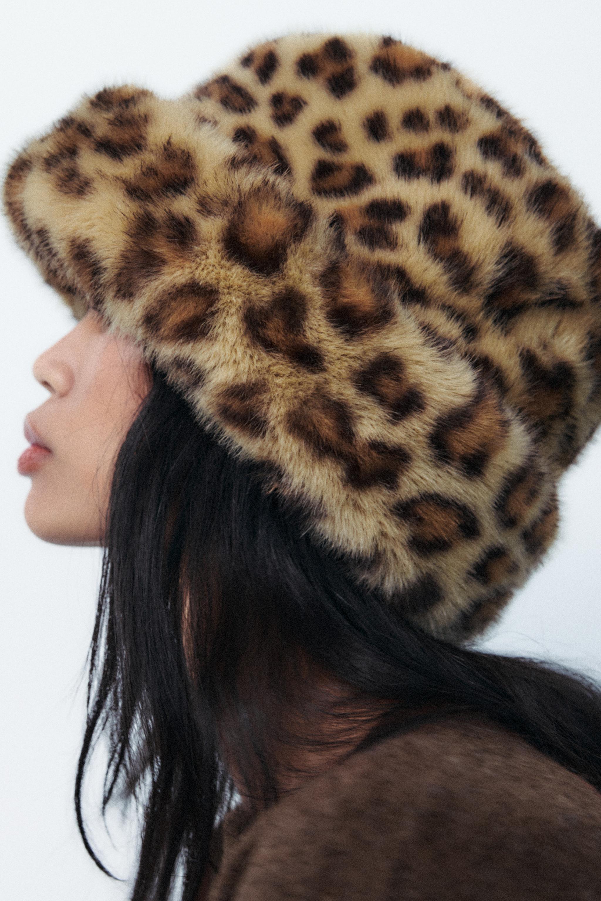 FAUX FUR ANIMAL PRINT HAT Product Image