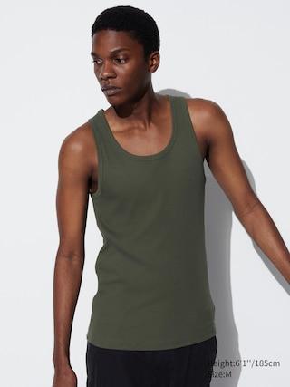 Mens Dry Color Ribbed Tank Top with Quick-Drying Olive 3XL UNIQLO US Product Image