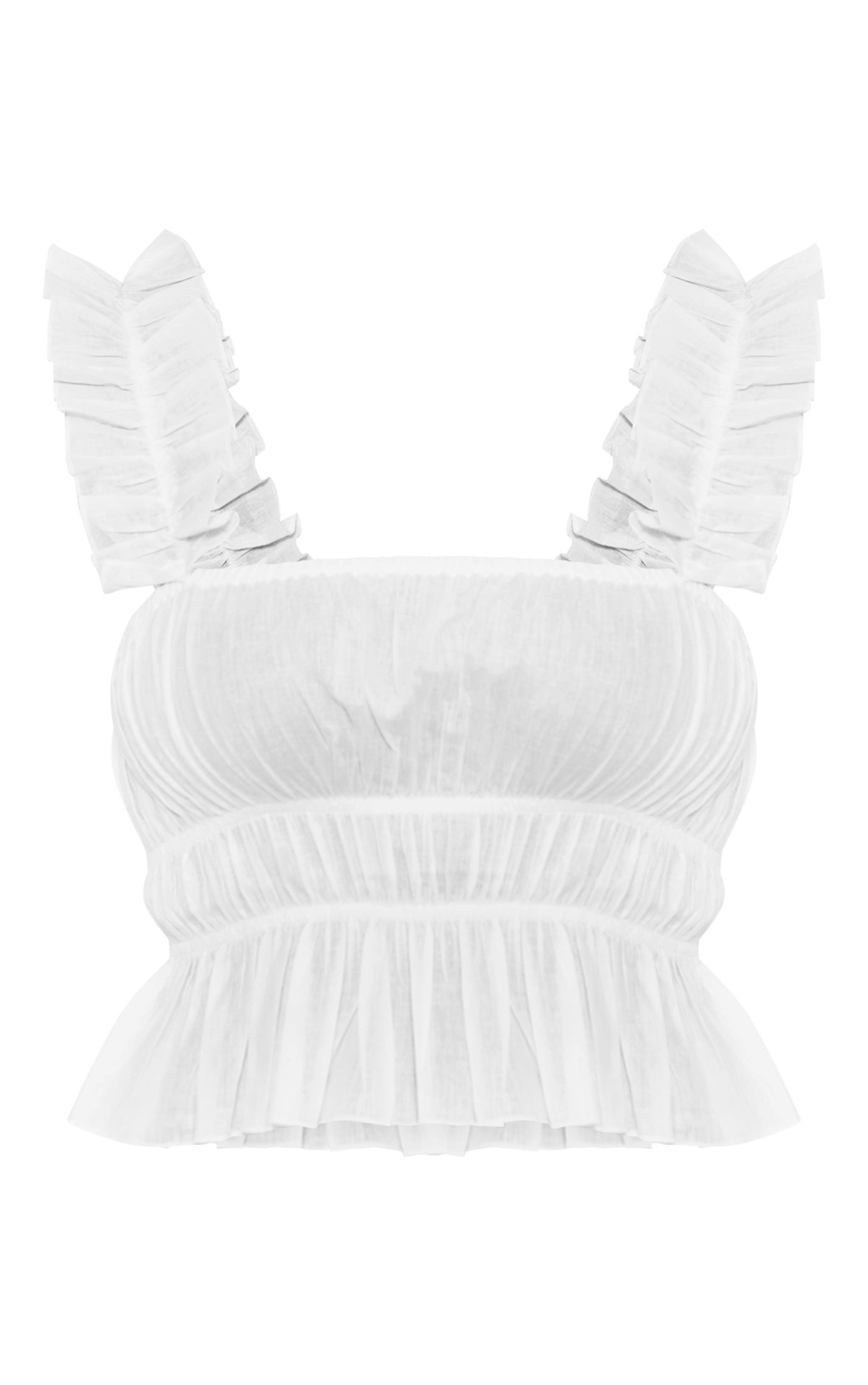 White Cotton Poplin Ruched Crop Top Product Image