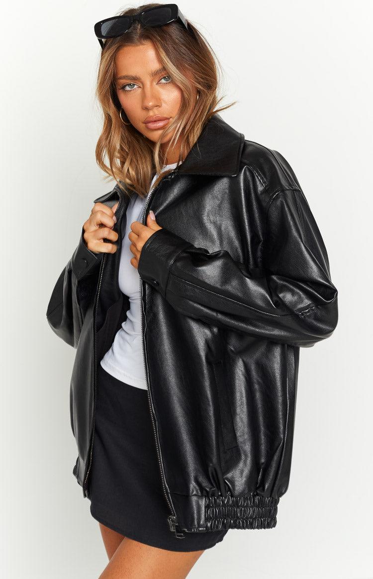 Abbi PU Black Bomber Jacket Product Image