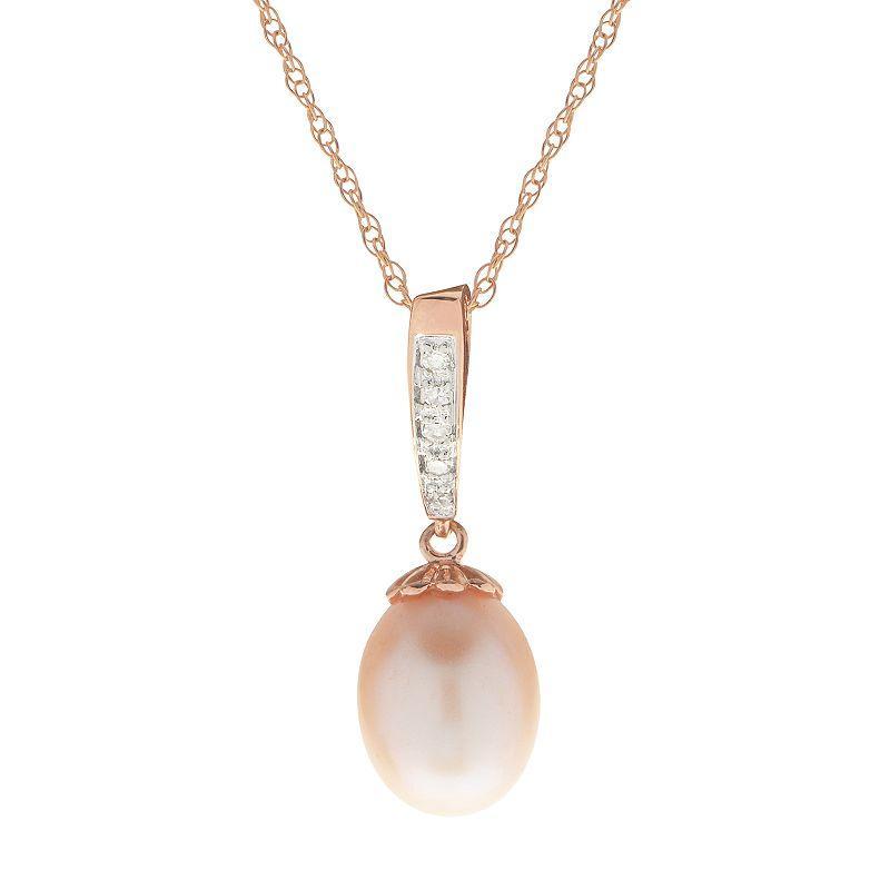 PearLustre by Imperial 14k Rose Gold Freshwater Cultured Pearl & Diamond Accent Pendant, Womens 14k Pink Product Image