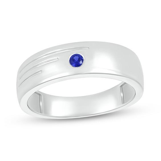 Men's Blue Lab-Created Sapphire Lines Ring in 10K White Gold Product Image