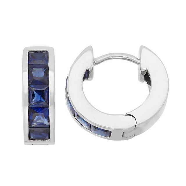 Lab-Created Sapphire Sterling Silver Huggie Hoop Earrings, Womens, Blue Product Image