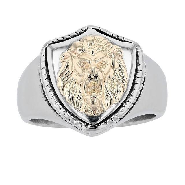 Mens Kristen Kesho 14k Gold Over Steel Lion & Shield Signet Ring Stainless Product Image