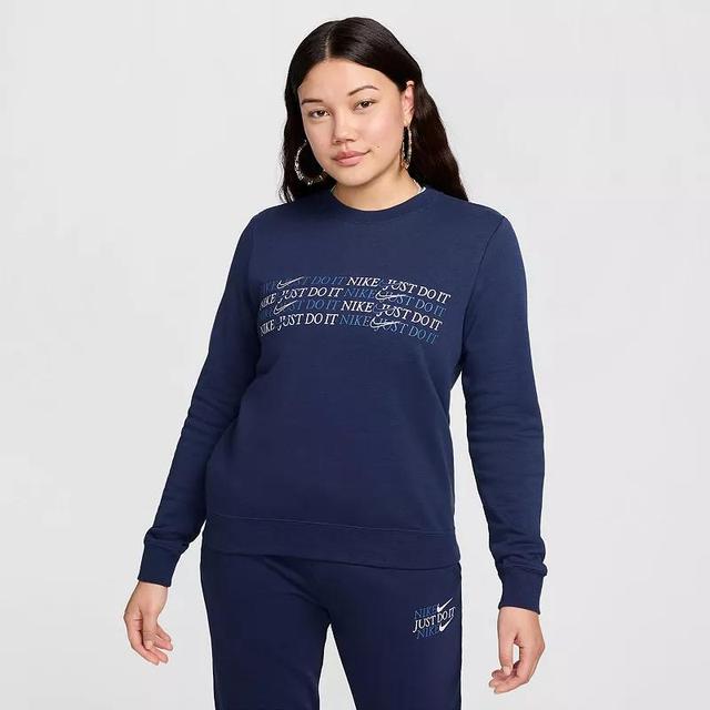 Womens Nike Sportswear Club Fleece Repeat Brand Crewneck Sweatshirt Black Navy Product Image