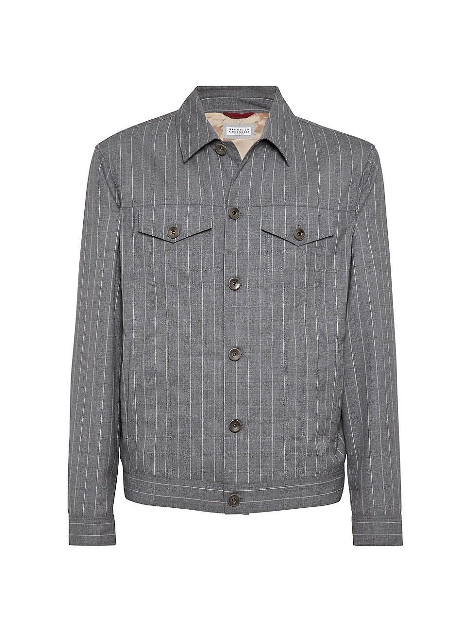 Mens Virgin Wool Chalk Stripe Four Pocket Jacket Product Image