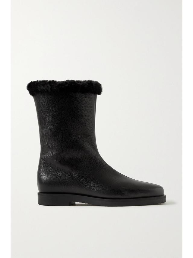 TOTÊME Faux Fur-lined Leather Ankle Boots In Black Product Image