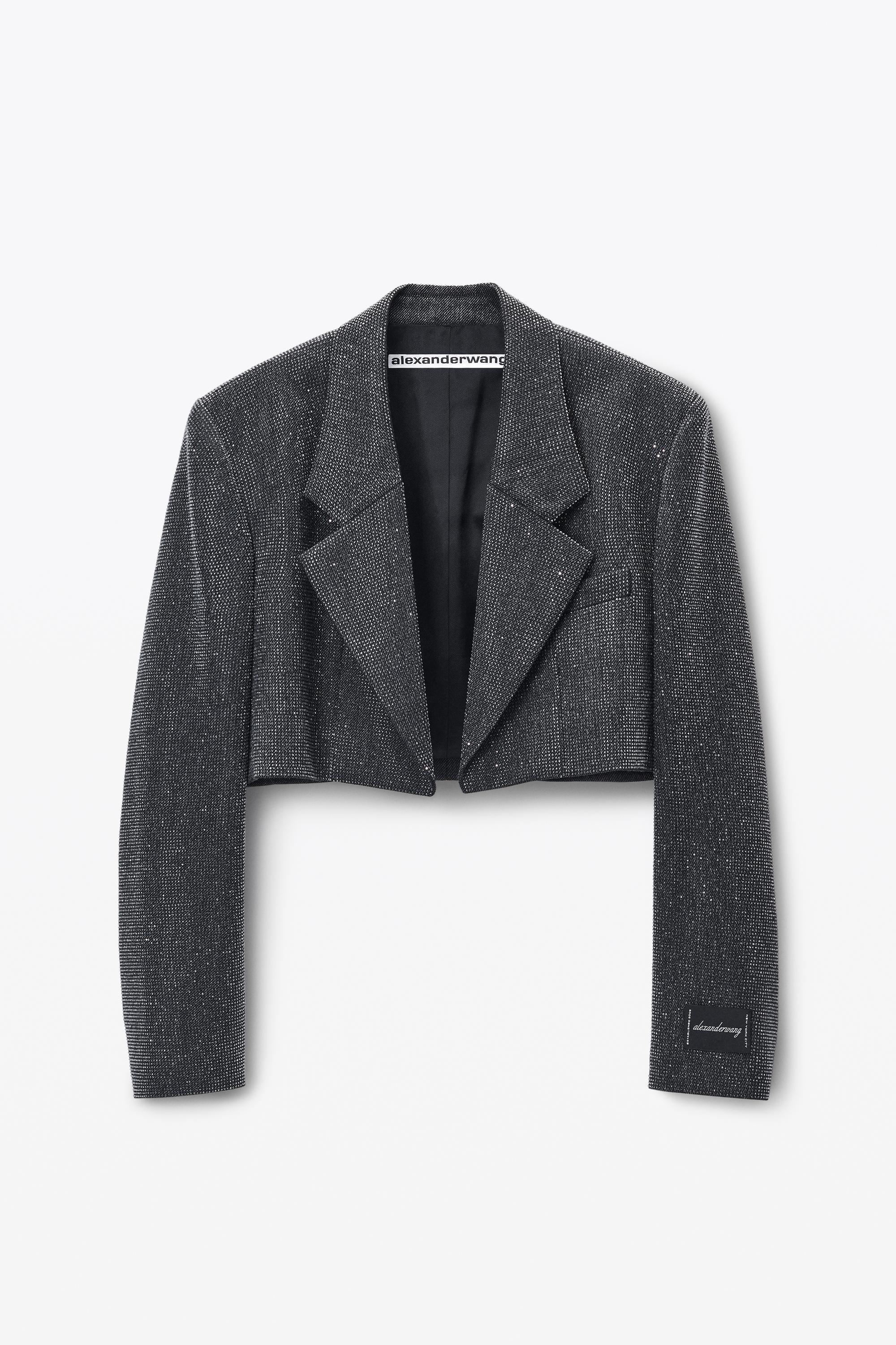 Cropped Blazer In Wool Twill With Clear Bead Hotfix Product Image