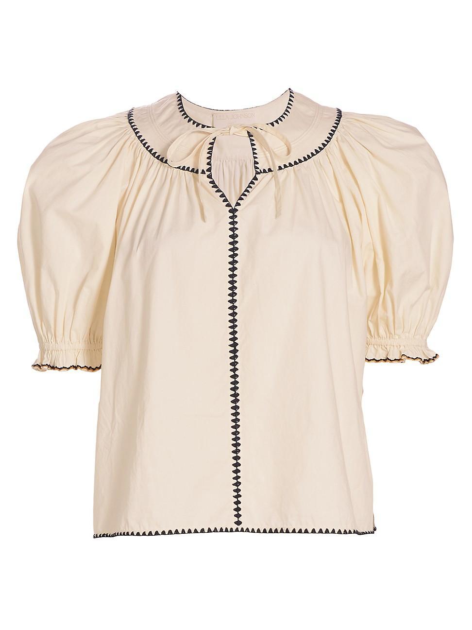 Womens Ruby Cotton Puff-Sleeve Top Product Image