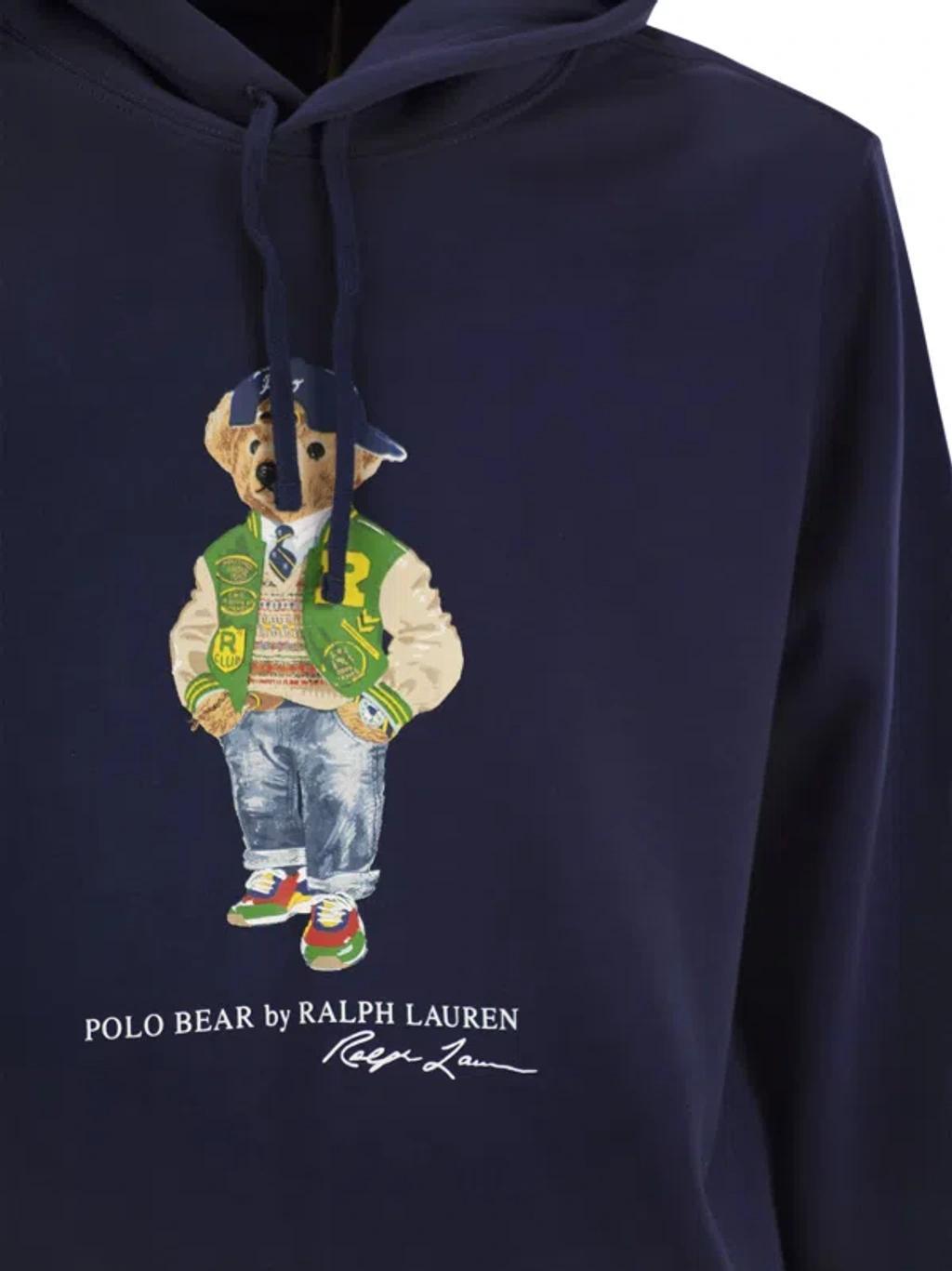 Polo Bear Fleece With Hood In Blue Product Image