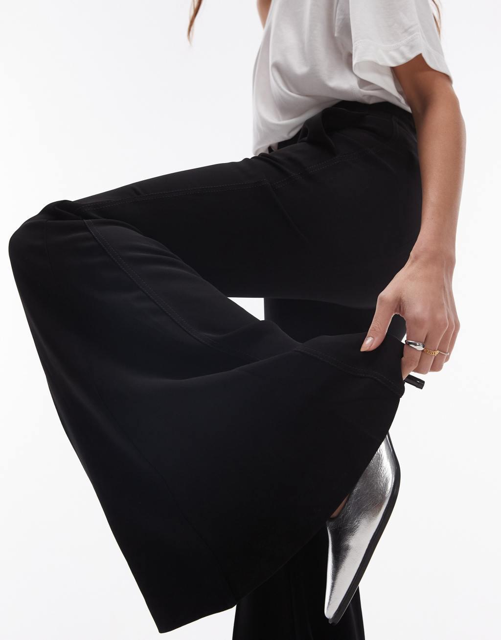 Mango wide leg flared pants in black Product Image