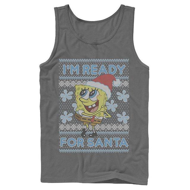 Mens Nickelodeon SpongeBob SquarePants Im Ready For Santa Ugly Christmas Graphic Tank Top Grey Product Image