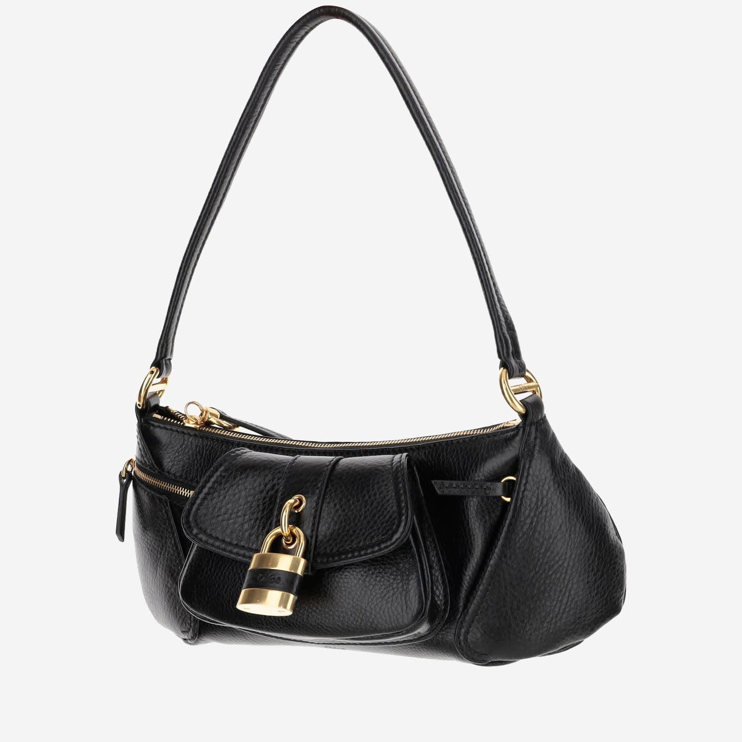 CHLOÉ Leather Shoulder Bag With Paddington Lock Detail In Black Product Image