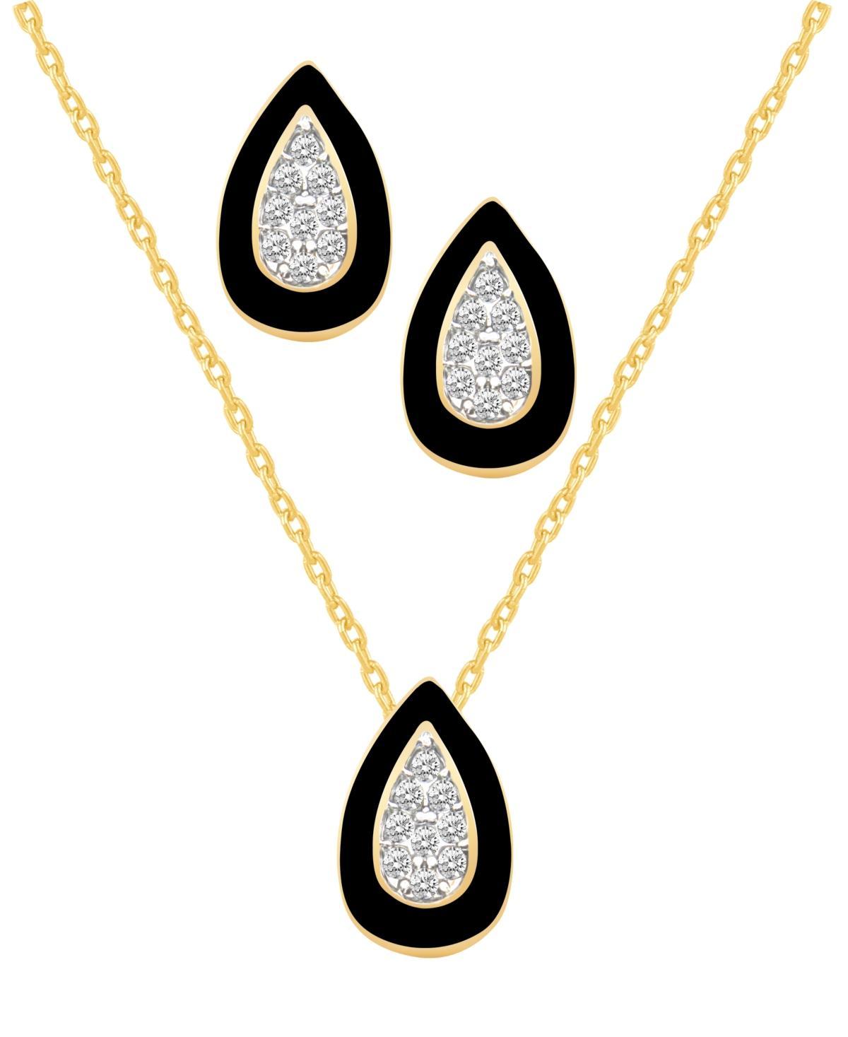 Royal Aura Black Enamel Cushion Pendant & Stud Earring Set, Womens Silver Tone Black Product Image