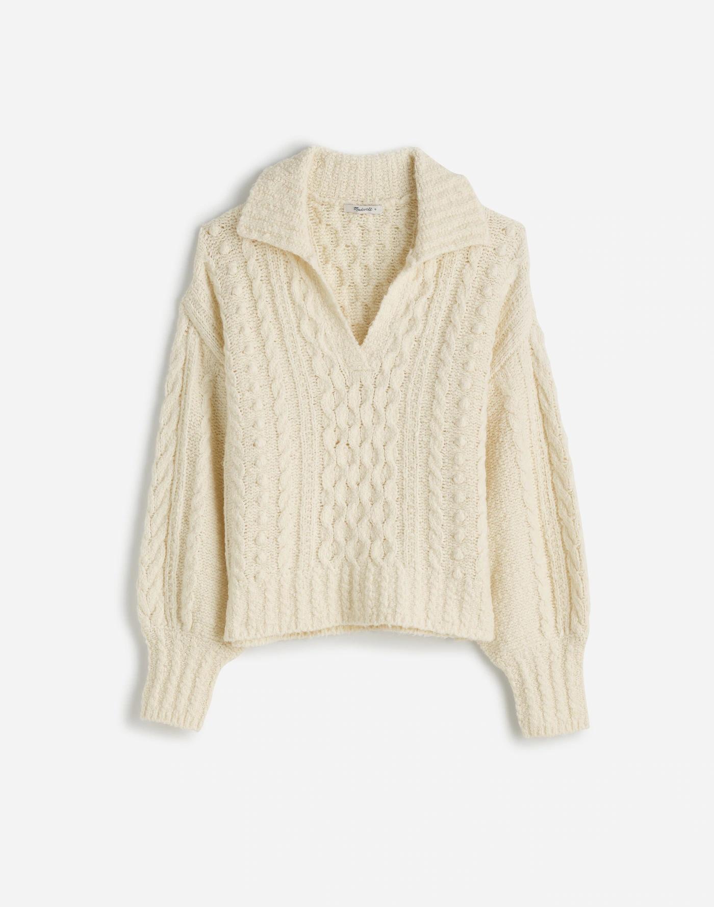 Cotton-Merino Wool Blend Cable-Knit Sweater Product Image