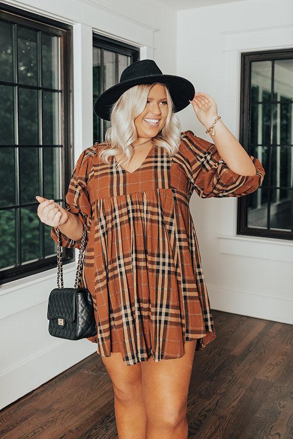 Yearn For More Plaid Babydoll Dress in Camel Curves Product Image