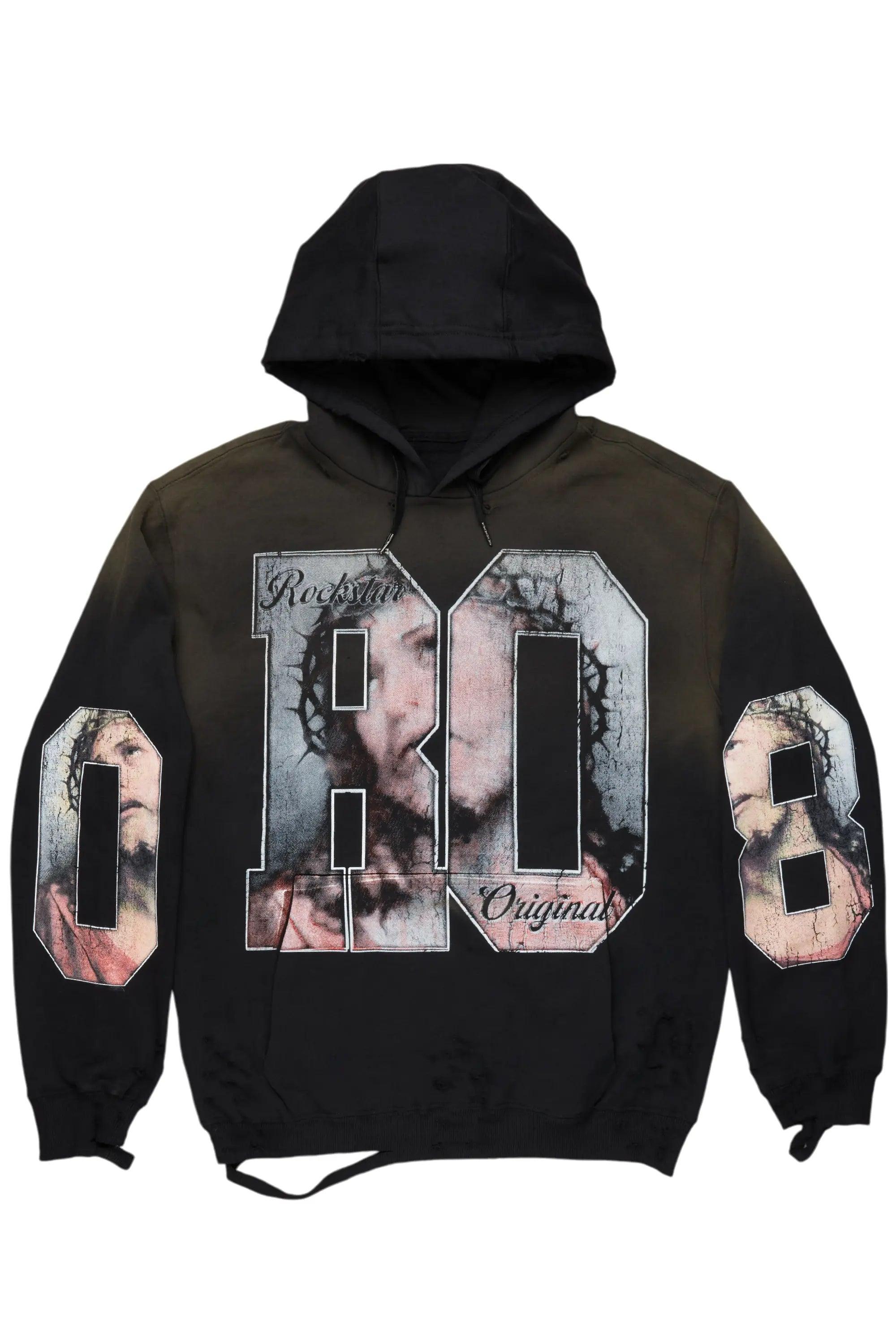 Lainer Black Graphic Distressed Hoodie Male Product Image