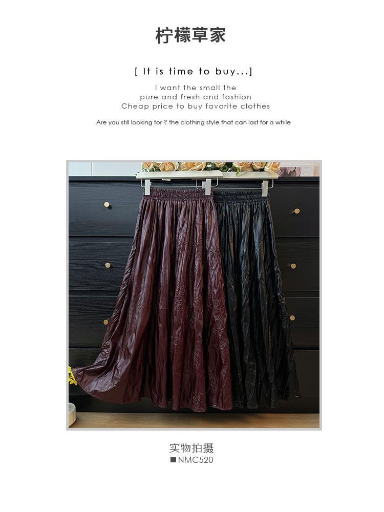 Faux-Leather High-Waist A-Line Midi Skirt product image