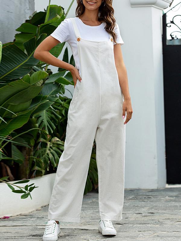 Loose Buttoned Solid Color Overalls product image