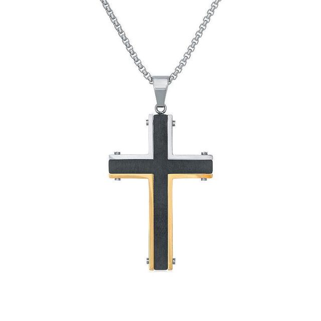 Mens LYNX Two Tone Stainless Steel Cross Pendant Necklace Multicolor Product Image