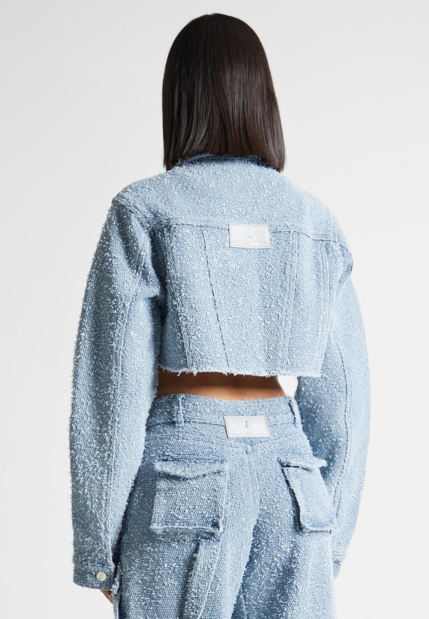 Cropped Boucle Denim Jacket - Mid Blue Female Product Image