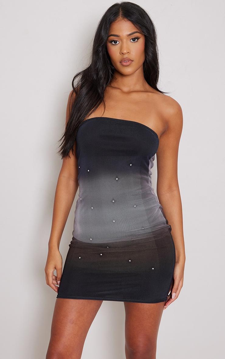 Tall Charcoal Ombre Diamante Detail Mini Dress Product Image