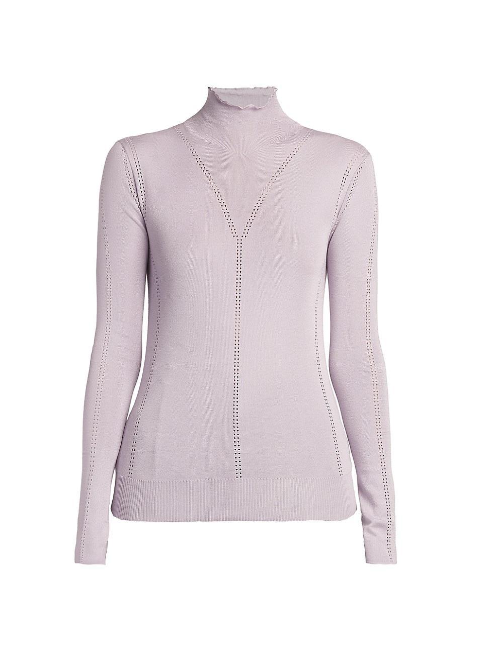 Womens Pointelle-Knit Silk Turtleneck Top Product Image