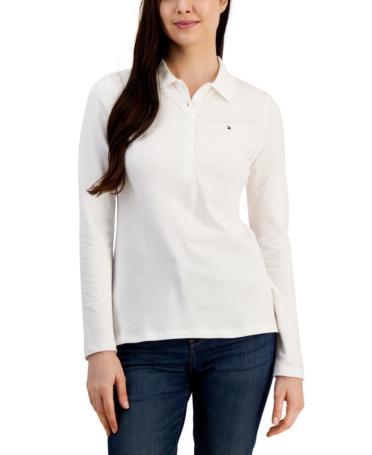 Tommy Hilfiger Womens Logo Long-Sleeve Polo Shirt Product Image