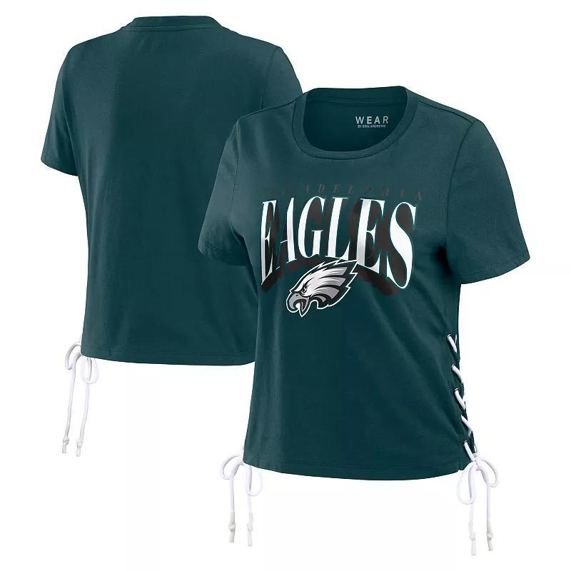 Womens WEAR by Erin Andrews Midnight Philadelphia Eagles Lace Up Side Modest Cropped T-Shirt Product Image