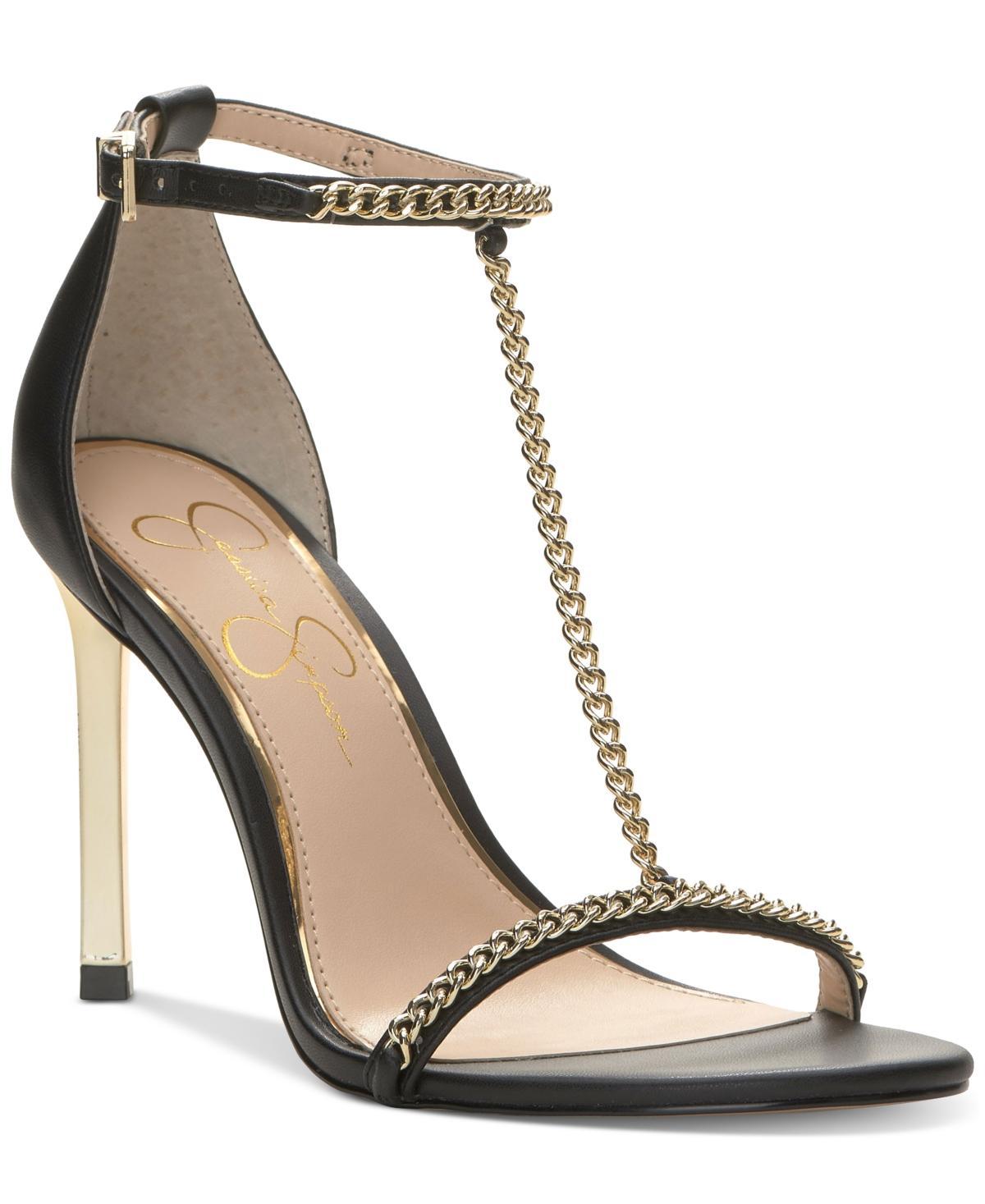 Jessica Simpson Womens Qiven T-Strap Chain Heeled Dress Sandals Product Image