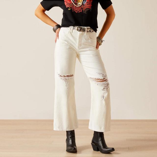 Ariat® Ladies' Ultra High Rise Tomboy Wide Leg White Cropped Jeans Product Image