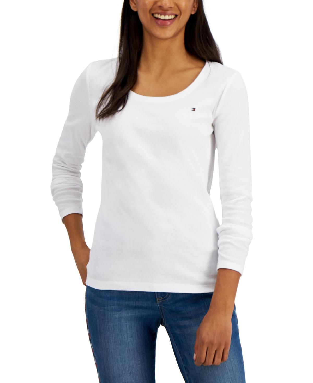 Tommy Hilfiger Womens Solid Scoop-Neck Long-Sleeve Top Product Image