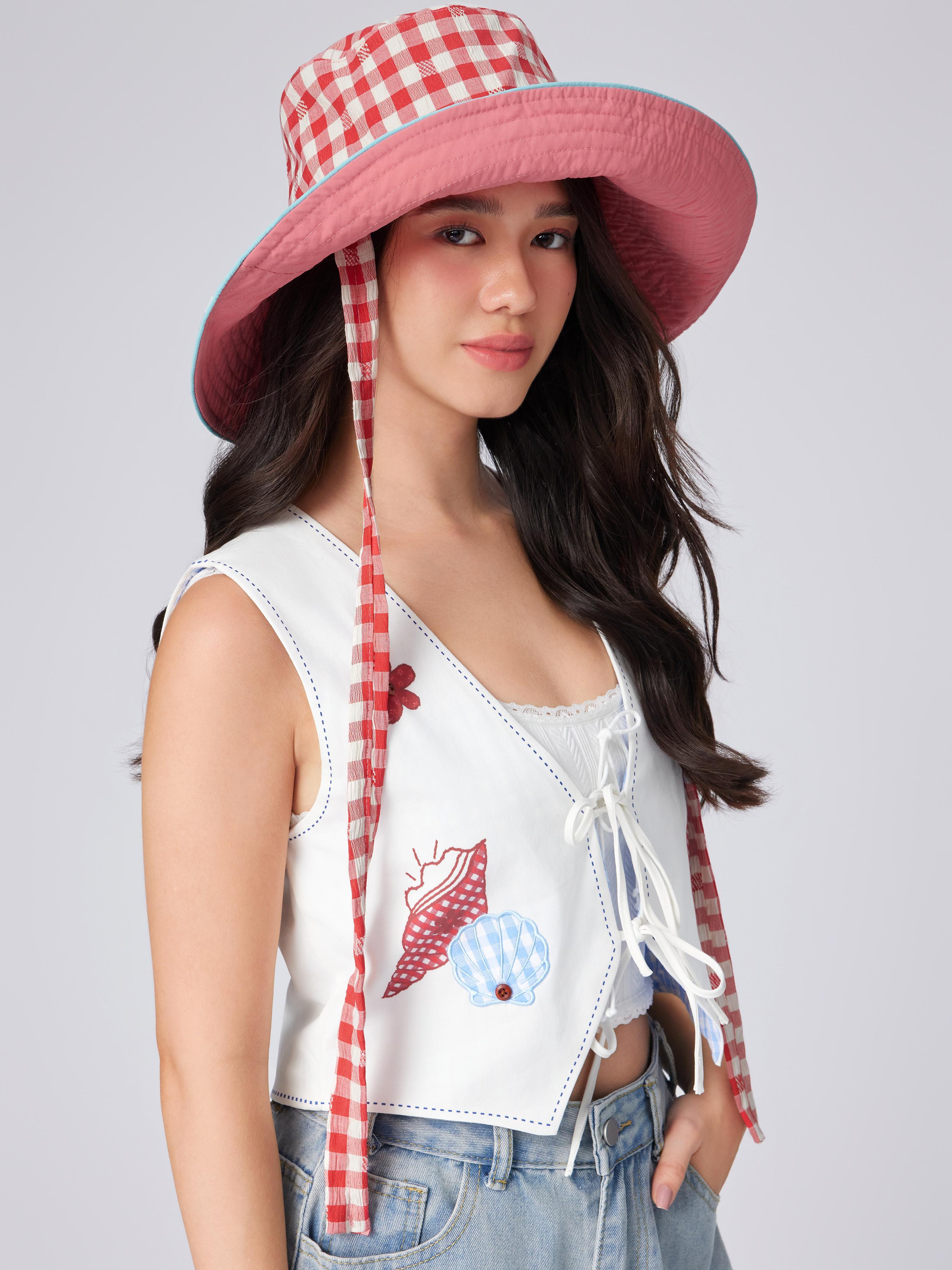 GINGHAM BUCKET HAT WITH STRAP Product Image