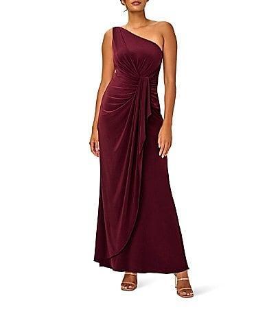 Adrianna Papell One Shoulder Jersey Dress Wine) Women's Dress Product Image