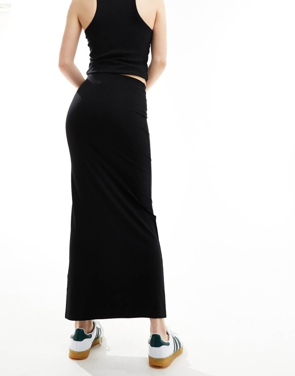 Miss Selfridge low rise maxi skirt in black Product Image