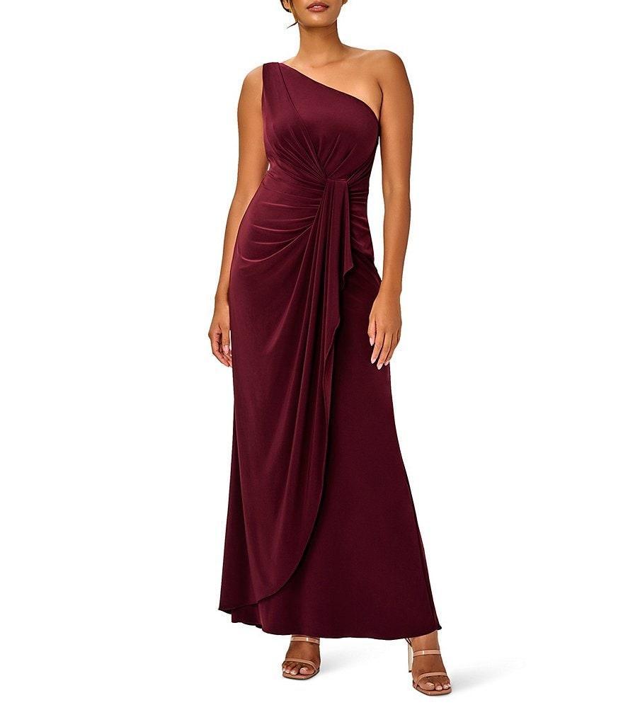 Adrianna Papell Stretch One Shoulder Sleeveless Twisted Front Draped Gown Product Image