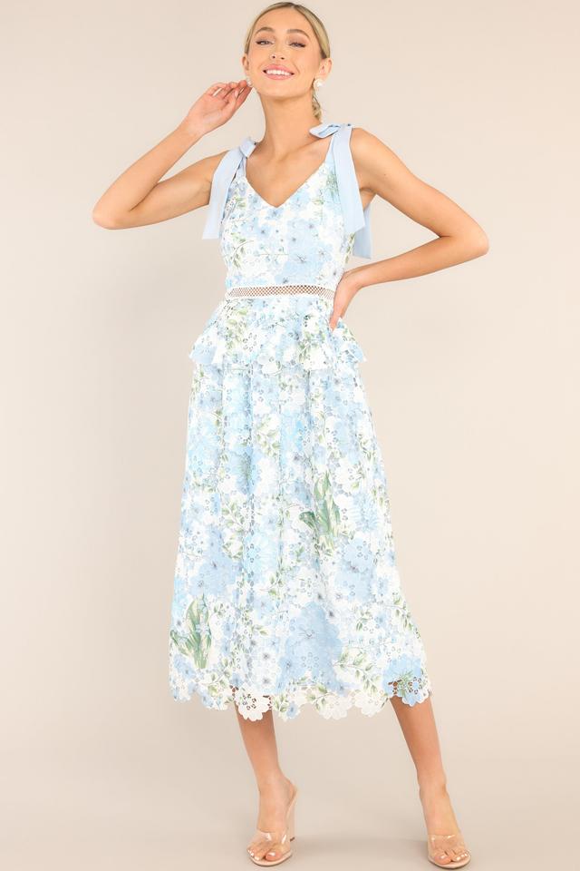 Remembering Spring Light Blue Lace Floral Midi Dress Product Image