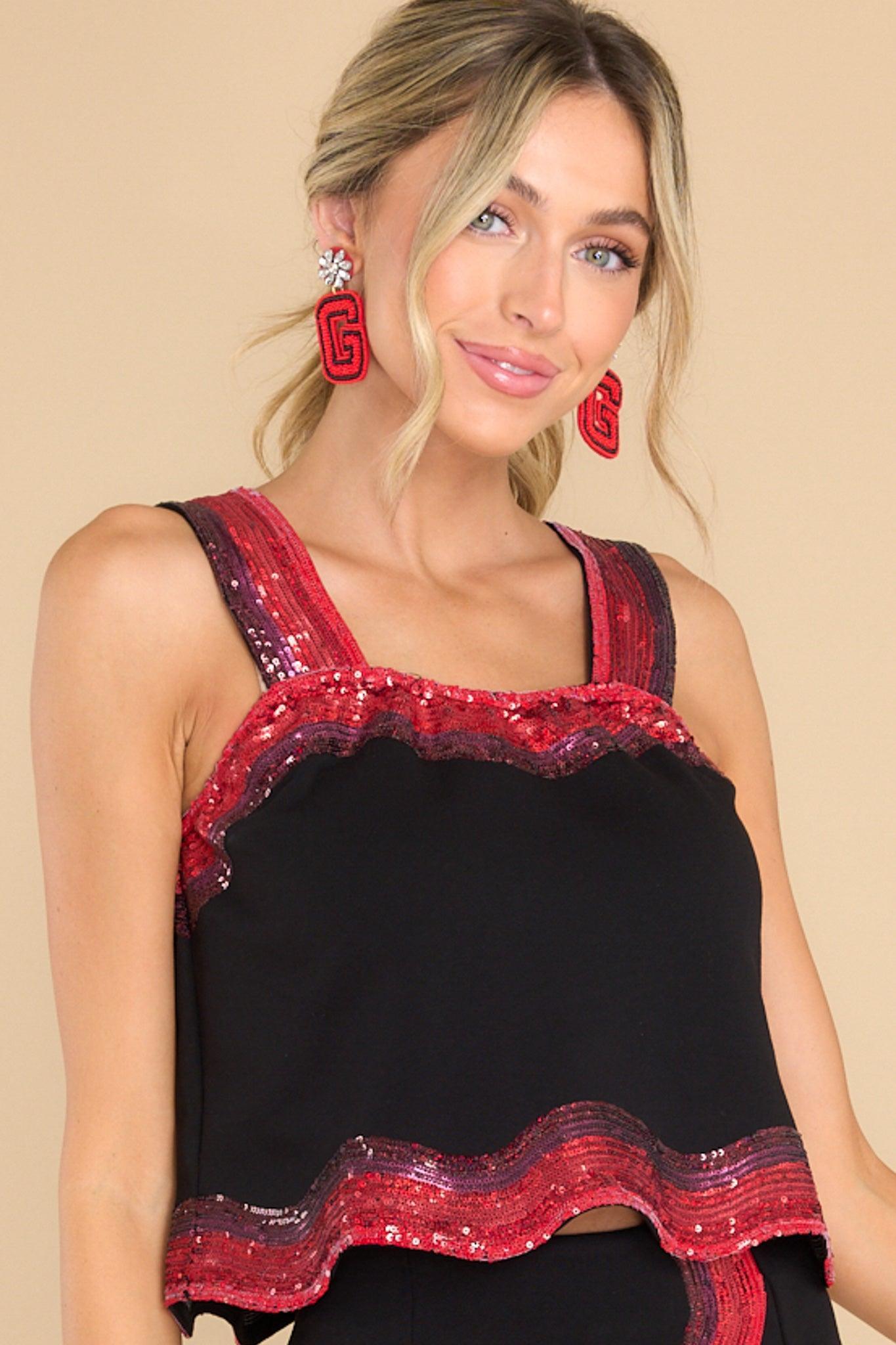 Sequin Wavy Black & Red Tank Top Product Image