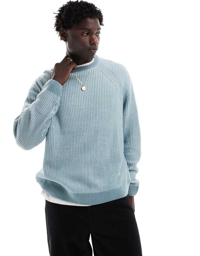 ASOS DESIGN oversized rib knit pleated fisherman sweater in blue Product Image