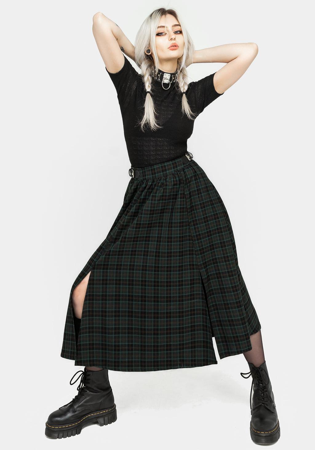 Nightingale Buckled Check Midi Skirt Product Image