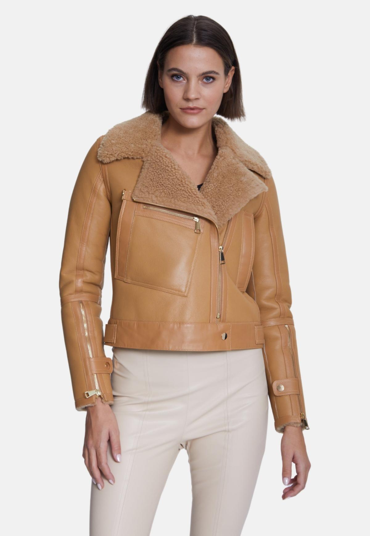 Furniq Uk Womens Shearling Jacket With Curly Wool - Light brown Product Image