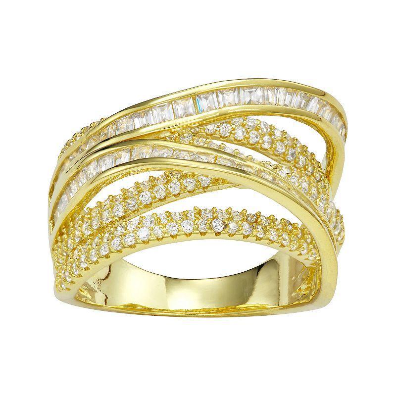 Designs by Gioelli Sterling Silver Cubic Zirconia Crossover Ring, Womens Gold Plated Product Image