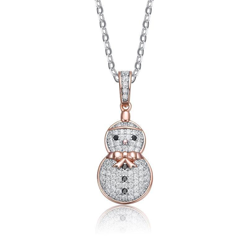 Sterling Silver Black & White Cubic Zirconia Snowman Pendant Necklace, Womens Pink Tone Product Image