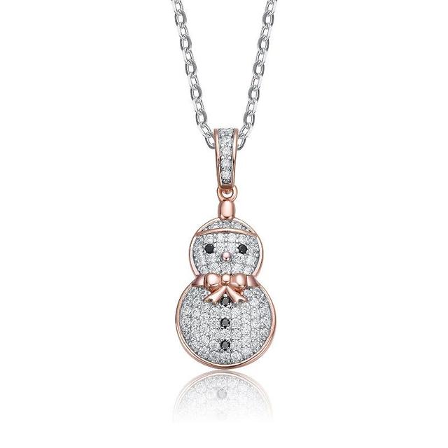 Sterling Silver Black & White Cubic Zirconia Snowman Pendant Necklace, Womens Pink Tone Product Image