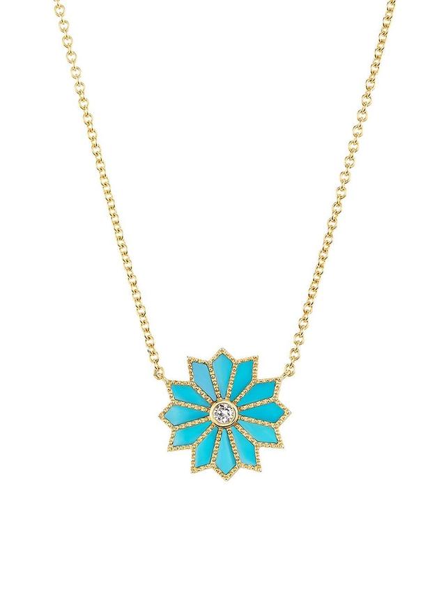 Womens Sacred Flower 18K Yellow Gold, Turquoise & 0.97 TCW Diamond Pendant Necklace Product Image