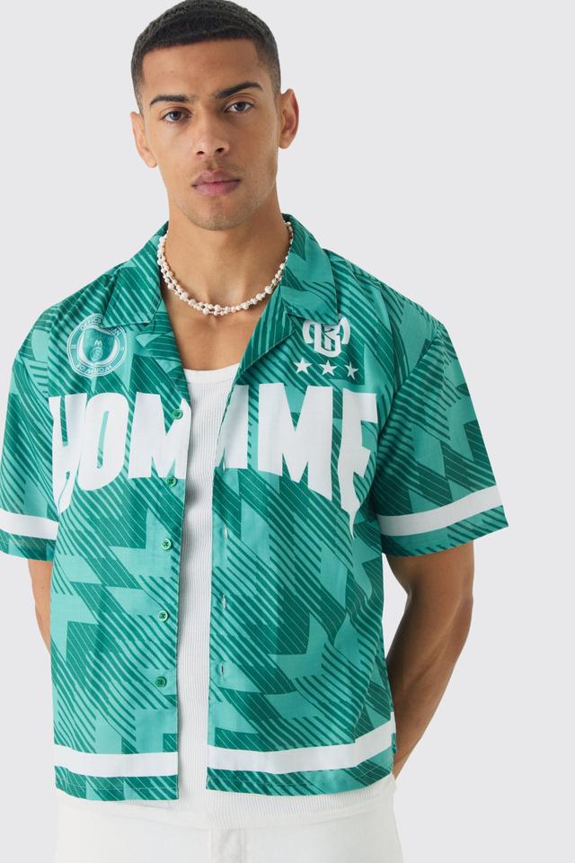 Oversized Homme Moto Print Boxy Shirt | boohooMAN USA Product Image